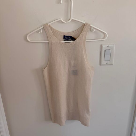 Polo Ralph Lauren Washable 100% Cashmere Tank Top Cream Small Chic Parisian - Picture 1 of 5
